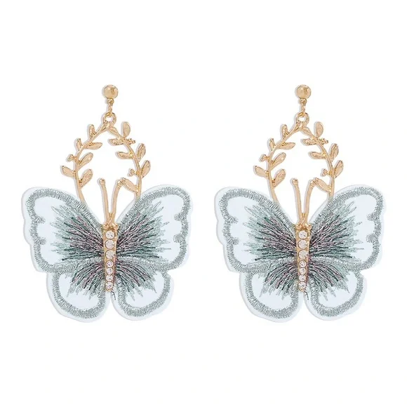 Anthropologie Gold Leaf Earrings with Light Blue Butterfly - Picture 2 of 2